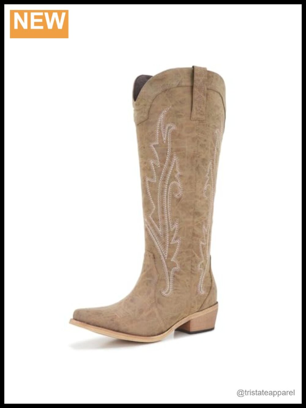 Faux Leather Wide Calf Knee High Cowgirl Boots Western Embroidery Low Heel